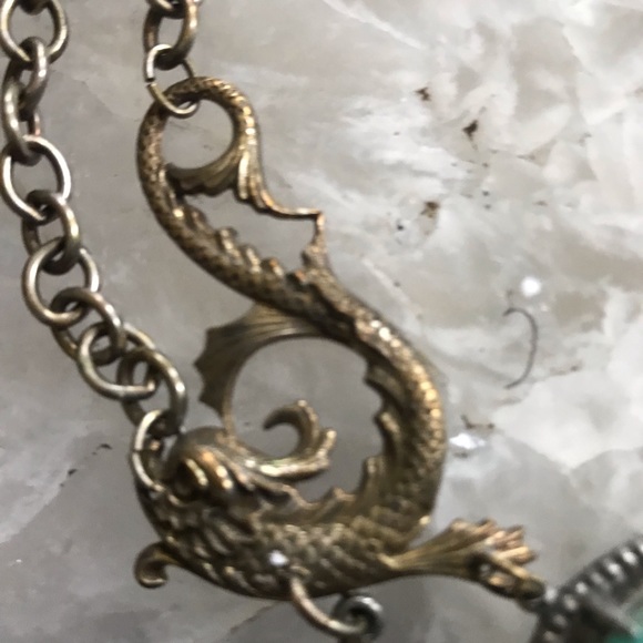 ON HOLD Vintage Victorian 1870-80 dolphin necklace with carved marble stone - Picture 5 of 9